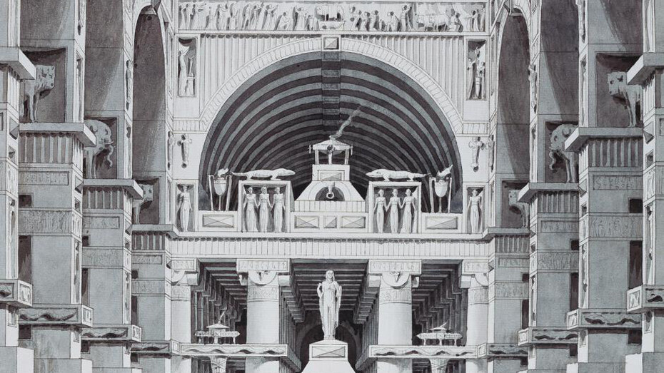 Giorgio Fuentes (1756–1821)
Indischer Tempel
Feder und Pinsel auf Büttenpapier, 259 × 354 mm
Städel Museum, Frankfurt am Main
© Städel Museum, Foto: U. Edelmann