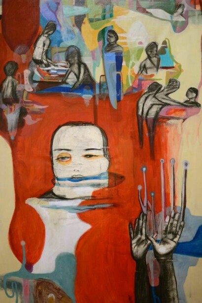 Soo Hong, Ganges, Acrylic & Charcoal on Linen, 59" x 39.5"