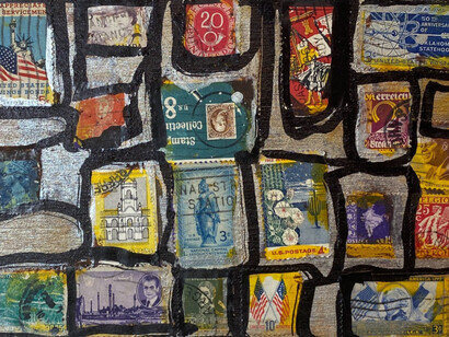 Roger Jones, Black Ink Love Letter, 2021, ink and stamps, 5×7 inches. Courtesy the artist and Fountain House Gallery