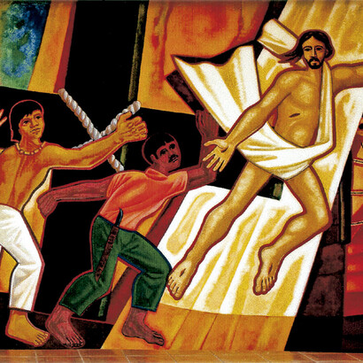 Mural alusivo a la relación de los desposeídos con Jesucristo inspirada por la Teología de la liberación