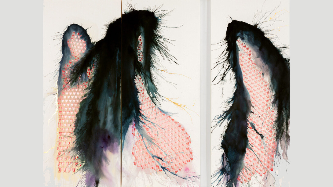 Sherin Guirguis, Untitled (Bennu), 2023. Mixed media on hand-cut paper, 72 x 90 in. Courtesy of Luis De Jesus Gallery
