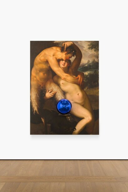 Jeff Koons, Gazing Ball (Spranger Jupiter and Antiope), 2015, Oil on canvas, glass and aluminium, 186,7 x 136,5 x 37,5 cm, 73 1/2 x 53 3/4 x 14 3/4 inches. Courtesy of Almine Rech Gallery