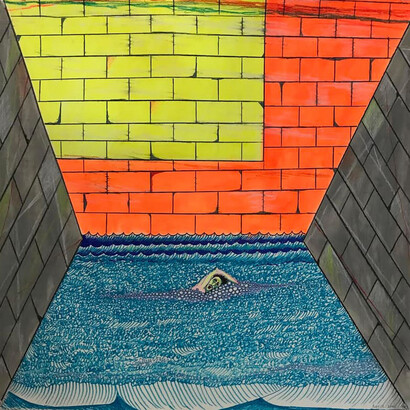 Luis Cruz Azaceta, Swimming to Havana 77, 2016. Courtesy of Pan American Art Projects Gallery