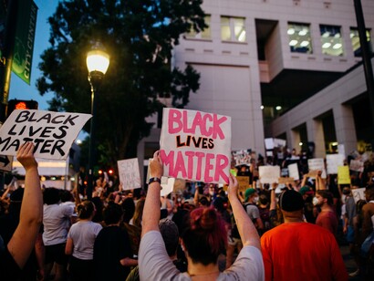 Groups of people at a black lives matter protest