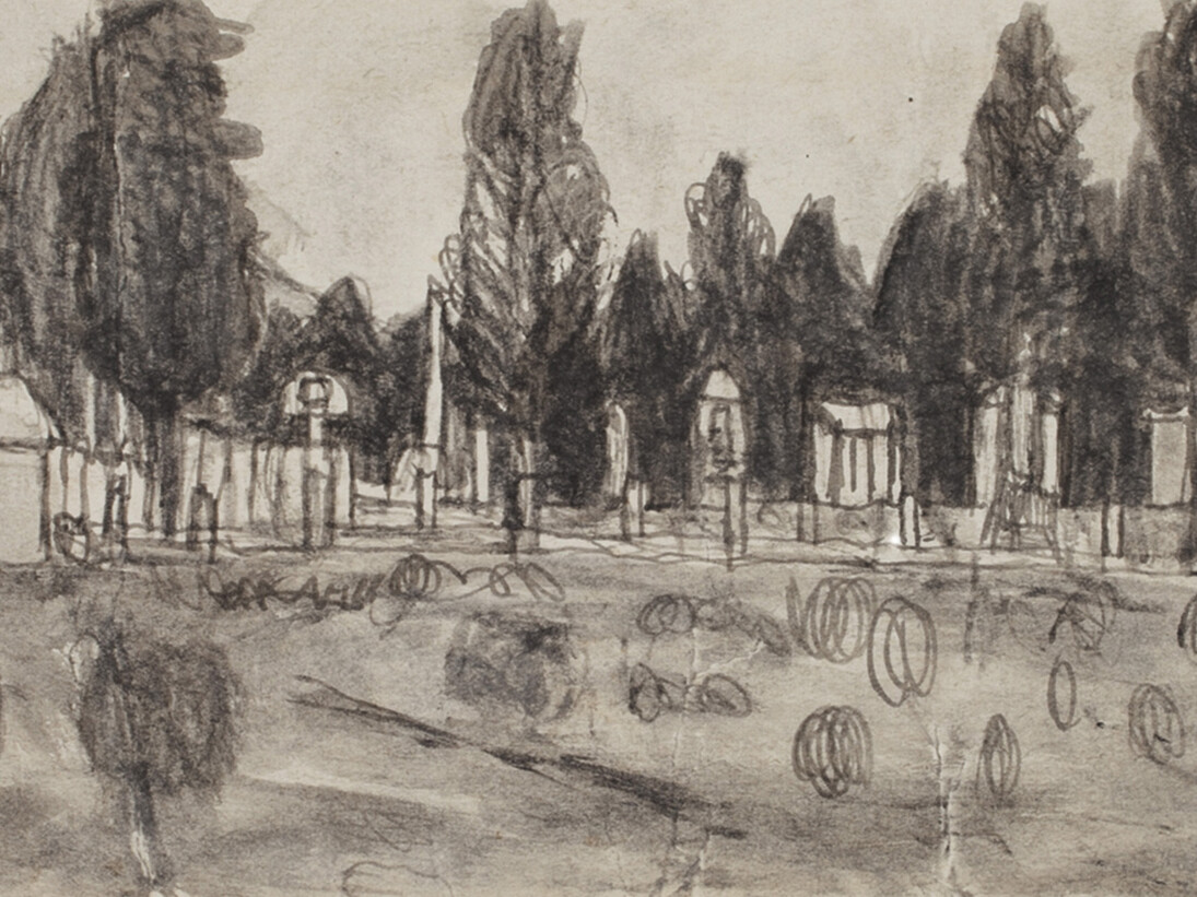 James Castle, Untitled (Farmscape/Farmscape) n.d. Found paper, soot, 9.53 x 16.19 cm, Courtesy of the James Castle Collection and Archive and Frith Street Gallery, London 
