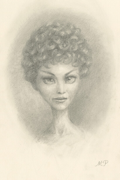 Marion Peck, Lady2, Graphite on paper, 25x20 cm, 10x8 Inch.