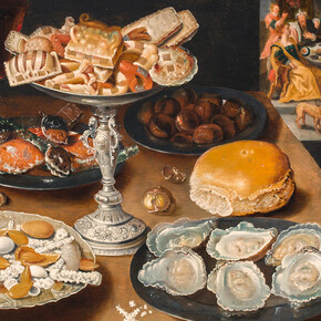 Osias Beert, Pronk still life depicting a rich man and poor Lazarus, circa 1608. Courtesy of Kunstmuseum 