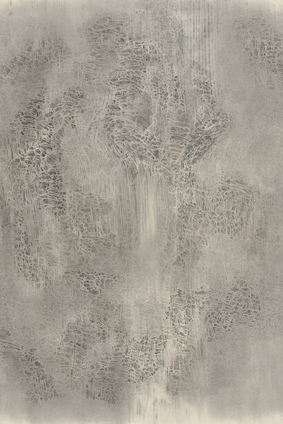 James Nelson, Untitled (detail), 2021, graphite and charcoal on Gampi paper lined with Kozo paper, 29 3/8 x 21 1/4 inches. Courtesy of the artist and McKenzie Fine Art