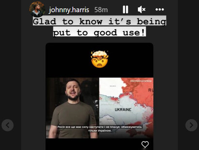 Zelensky on social media: part of Johnny's footage was picked by President Zelensky to be incorporated into his own video message