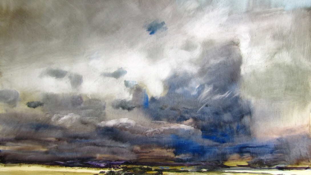 The Scottish Gallery: James Morrison, 'Storm over the Grampians 14.i.2015', Oil on board, 75 x 101 cm, Courtesy of The Scottish Gallery