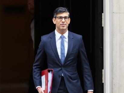 British Prime Minister Rishi Sunak in front of 10 Downing Street, London, UK