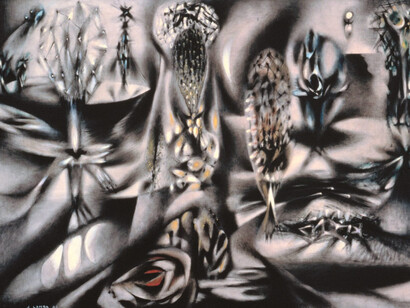 Jacqueline Lamba, France, 1910-1993, In Spite of Everything, Spring, 1942, oil on canvas, 44 7/8x60 inches. Courtesy of Weinstein Gallery
