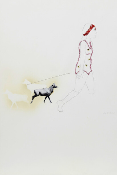 Lynn Hershman Leeson, Untitled (Figure with Animal), 1972. Courtesy of Anglim Gilbert Gallery