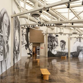 Tatyana Fazlalizadeh, Speaking to falling seeds, exhibition view. Courtesy of the California African American Museum