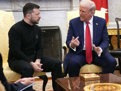 O presidente dos EUA, Donald Trump, e o presidente ucraniano, Volodymyr Zelenskyy, se encontraram no Salão Oval em 28 de fevereiro de 2025 para discutir o apoio contínuo à Ucrânia, mas a reunião azedou quando Trump e o vice-presidente JD Vance criticaram Zelenskyy, interrompendo-a