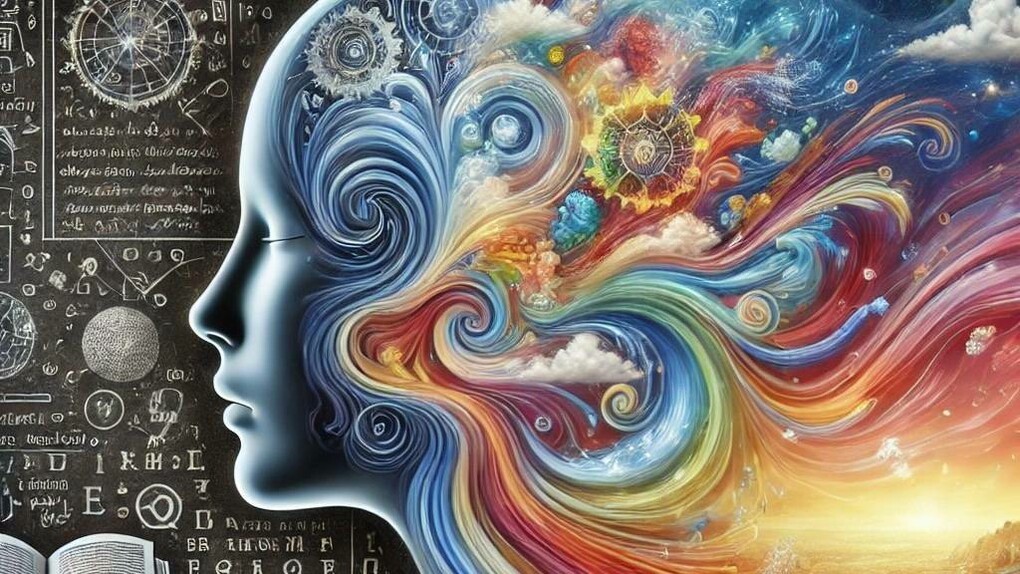 Esplosione di forme colori all'interno della mente, iImmagine generata con IA