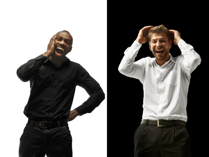 Once divided by conflict, now united in laughter, the two men illustrate how contrast and contradiction can ultimately lead to balance and joy