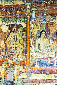 Sibi Jataka: the king undergoes the traditional rituals for renunciants. He receives a ceremonial bath, India