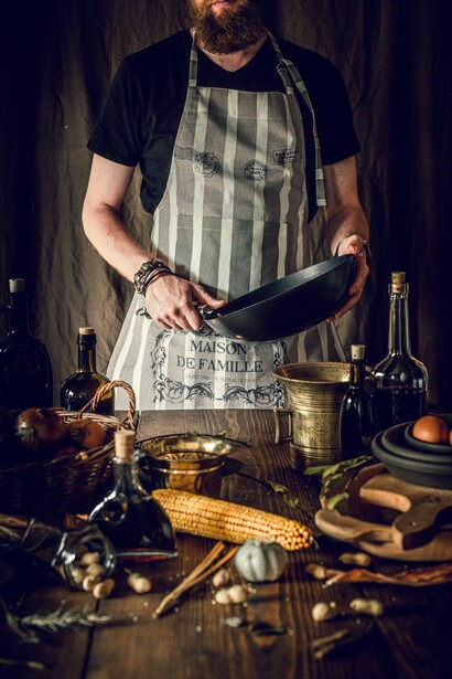 Fresh ingredients and well-used kitchen tools reflect the care behind a homemade meal
