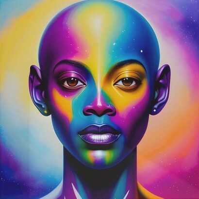 "Ephemeral Enchantment" ritrae una dea realizzata con una magica miscela di colori, resa con olio e acrilico su tela. L'opera d'arte cattura l'essenza eterea della bellezza divina e della forza mistica, incarnata in una figura composta da tinte vorticose e sfumature luminose. Foto e opera di Greg Caulley