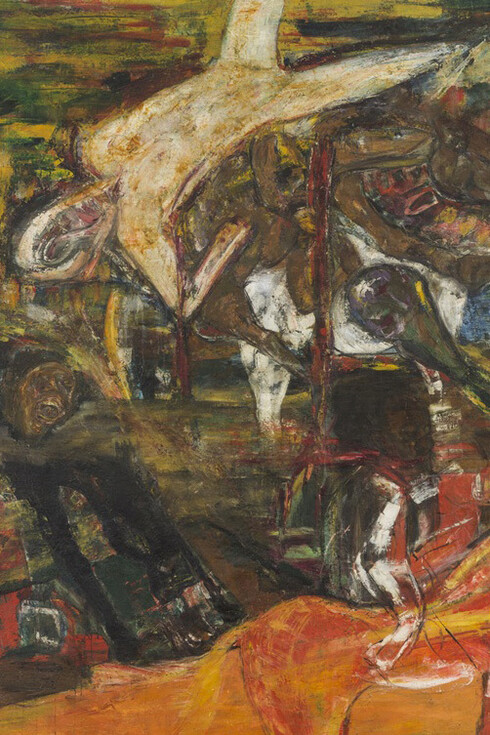 Frank Bowling, 4 horsemen of the apocalypse (detail), 1961. Courtesy the artist and the Fitzwilliam Museum