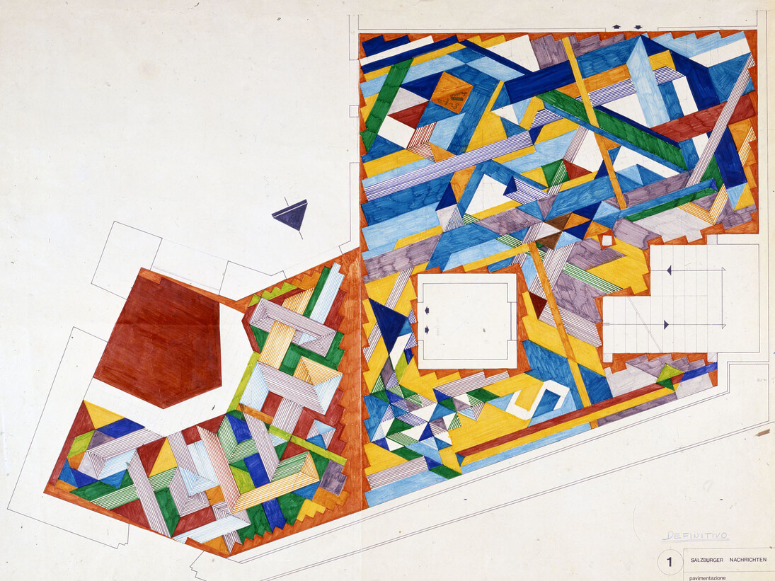 Gio Ponti, Pavimenti per gli uffici della Salzburger Nachrichten, Disegno di progetto del pavimento di Salisburgo '76, @ Gio Ponti Archives