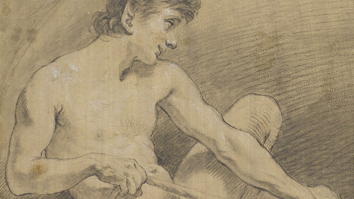 Michel-François Dandré-Bardon, Sitzender männlicher Akt mit angezogenem linkem Knie und Seil in den Händen (detail), um 1725. Mit freundlicher genehmigung der Staatsgalerie Stuttgart