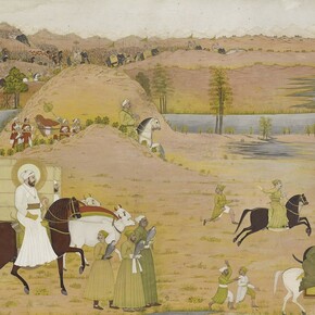 The 'Great Mogul' hunting crane with hawks, by the Mughal artist Hunhar (1740-50) Photography by John McKenzie