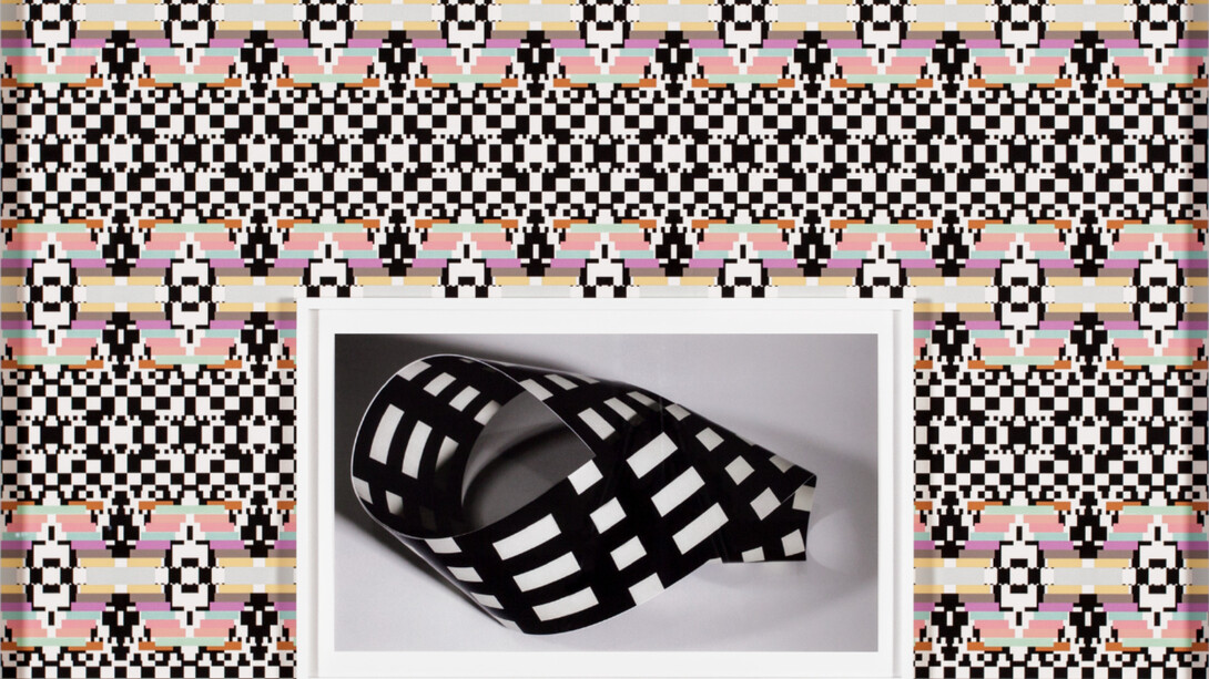 Quisqueya Henriquez, Ellsworth Kelley Inside Richard Tuttle, 2013, digital photograph printed on Hannemuller museum paper, graphic pattern printed on fine art paper mounted on Dibond, 36x54 inches. Courtesy of the artist and David Castillo