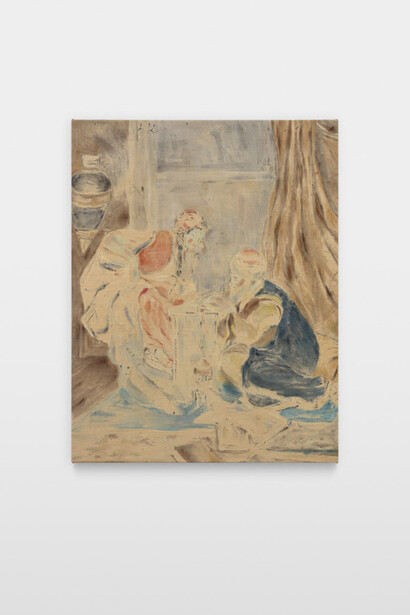 Erin Trefry,
One thousand oceans, 2024.
Oil on cotton fabric,
45 x 35 in / 114.30 x 88.90 cm. Courtesy of the artist and Lowell Ryan Projects