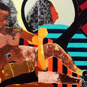 Tschabalala Self, Pieces of Me, 2015, Oil and acrylic on paper, 111.8 x 152.4 cm (44 x 60 in). Courtesy of Friedman Collection. Photograph by Thomas Nelford