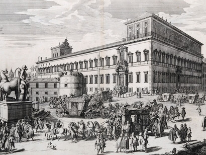 Gomar Wouters, Corteo del principe del Liechtenstein al Quirinale, 1692, dettaglio, acquaforte, 450 x 700 mm, Roma, Museo di Roma, inv GS 168