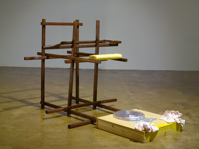 Richard Tuttle, Systems, XI, (2012), Wood, stain, vinyl, cloth, paint, metal, 41-7/8 x 71 x 46 inches/106.4 x 180.3 x 116.8 cm, Overall dimensions variable, Photograph by Kerry Ryan McFate, courtesy Pace Gallery, Image © Richard Tuttle, courtesy Stuart Shave/Modern Art, London and Pace Gallery, New York