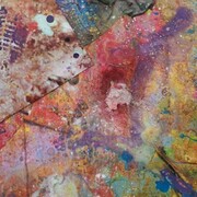 Peter Lamb, Falling rock purple smoke, 2013, photograph, acrylic, powder and spray paint, 90 x 67 cm