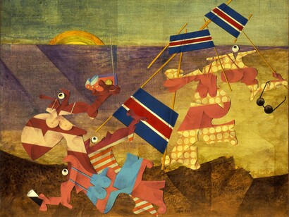 Emilio Tadini, Le vacanze inquiete, 1965. Acrilici su tela, 65 x 81 cm