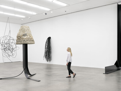 Installation view Monika Sosnowska "Structural Exercises", Hauser & Wirth London, 1 December 2017 to 10 February 2018. © Monika Sosnowska. Courtesy the artist and Hauser & Wirth. Photo: Alex Delfanne