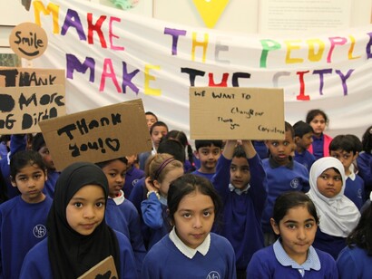 Peter Liversidge, Notes on Protesting  performed at Whitechapel Gallery, 1 May 2014. Courtesy Whitechapel Gallery