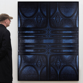 Ragini Bhow, Light Shield (exhibition view), 2023. Crushed crystal, mica, acrylic, flashe on birch, 73.5 x 56.5 inches (183 x 144 cm). Courtesy of François Ghebaly Gallery