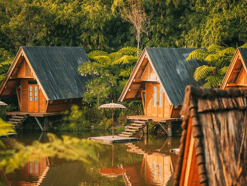 Surrounded by rice fields and a meandering river, this charming spot in Dusun Bambu in Bandung, Indonesia, invites visitors to unwind, stroll through nature, and appreciate the simplicity of rural life