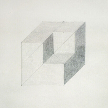 Sol LeWitt, Cube Without a Cube 1982 grafite su carta 56 x 56 cm.  Courtesy of Studio Gianleazzo Visconti
