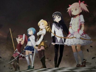 The main characters of the deceptively cute show, Madoka Magica