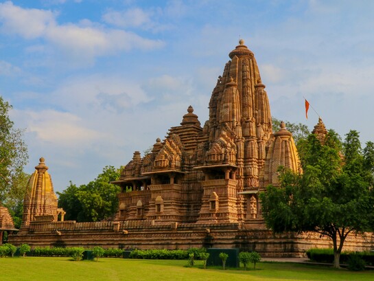 Kandariya Mahadeva Temple, Khajuraho, Madhya Pradesh, India, adorned with intricate stone carvings, symbolising the harmony between nature, spirituality, and human craftsmanship