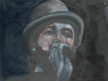 Ena Swansea, master of ceremonies, 2014, oil on graphite on canvas, 48 x 60 inches, 121.9 x 152.4 cm. Courtesy of Friedman Benda and the artist. Photography by: Christopher Burke Studio.