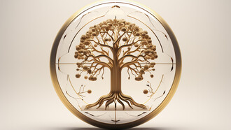 Circle of life depicted by a tree and its roots