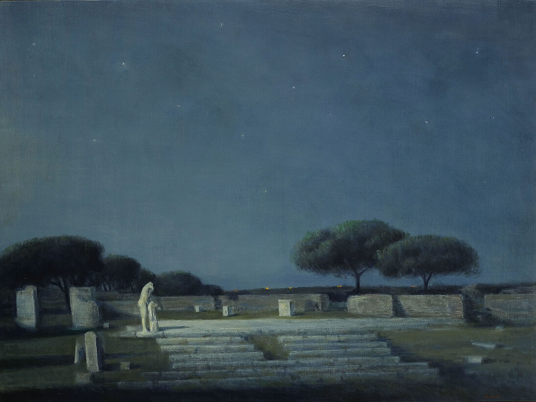 Ettore De Conciliis, Temple of Hercules, Evening (2012), Oil on Canvas, 94.5 x 127.5 cm, Courtesy of Il Cigno GG Edizioni