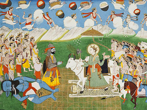 Ilustración de Mahābhārata, una de las epopeyas más largas del mundo, escrita en verso, con una narrativa compleja que incluye mitología, filosofía y leyendas