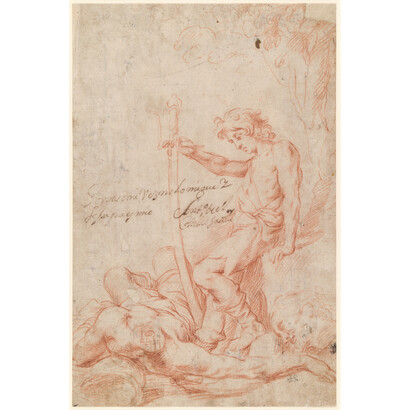 David and Goliath, Antonio del Castillo y Saavedra, Red crayon on brownish gray paper; the top left and right corners torn, 293 x 192 mm, 1646 – 1655, Hamburg, Hamburger Kunsthalle, Kupferstichkabinett © Hamburger Kunsthalle / bpk, Foto: Christoph Irrgang