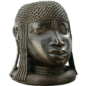 Commemorative Head of an Oba, Nigeria, Benin Kingdom, 16th century. Brass, height: 9 1/8 inches. Purchase: William Rockhill Nelson Trust through the generosity of Donald J. and Adele C. Hall, Mr. and Mrs. Herman Robert Sutherland, and an anonymous donor; The Nelson Gallery Foundation; and the exchange of a Trust property, 87-7.