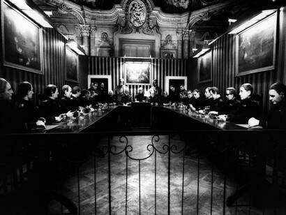 Fabio Mauri, Oscuramento, (Darkening), 1975, Room installation; wax figures, table, wallpaper, paintings, various objects and materials. Dimensions variable
