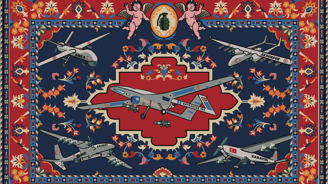 Halil Altındere, Turkish military drones rug 1/5, 2023. Courtesy of Ethan Cohen Gallery